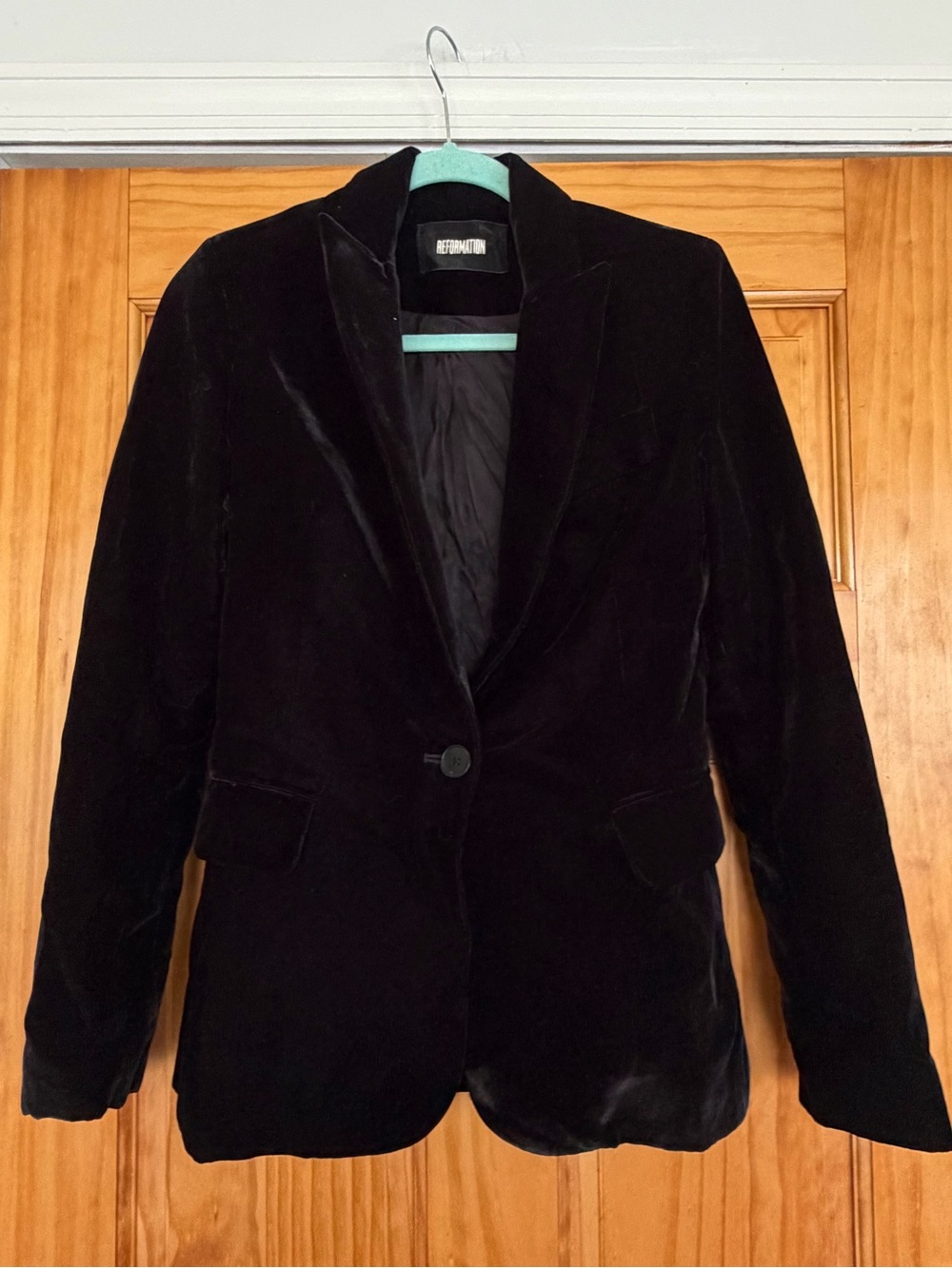 Reformation Black Velvet Blazer